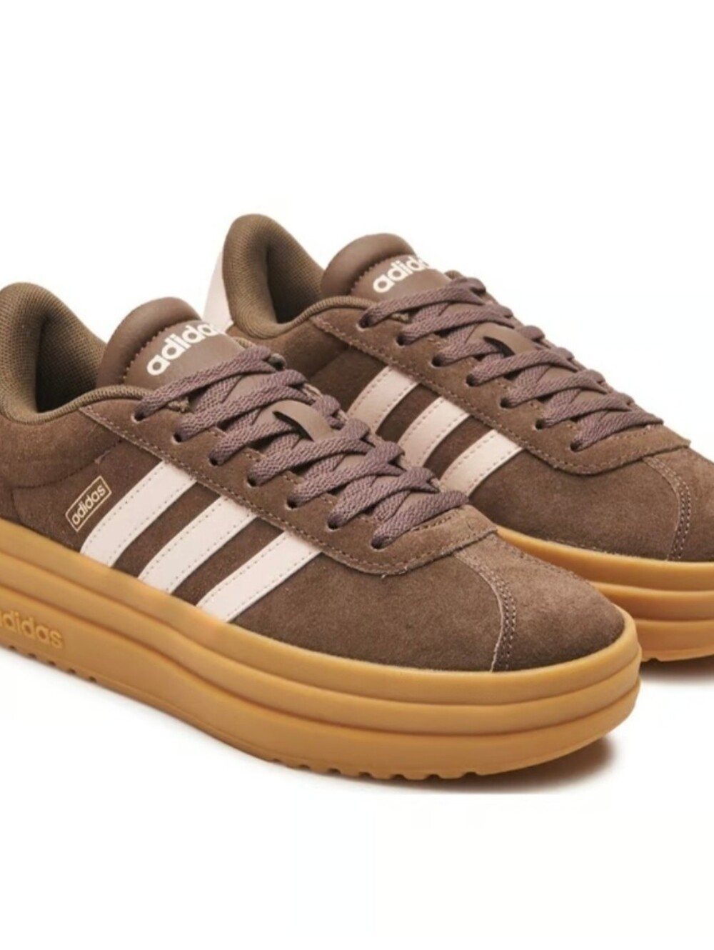 adidas Womens Brown Suede Sneakers with Gum Platform Sole
